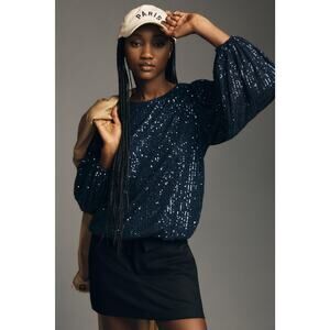 Anthropologie Flat White Sequin Top - New XS